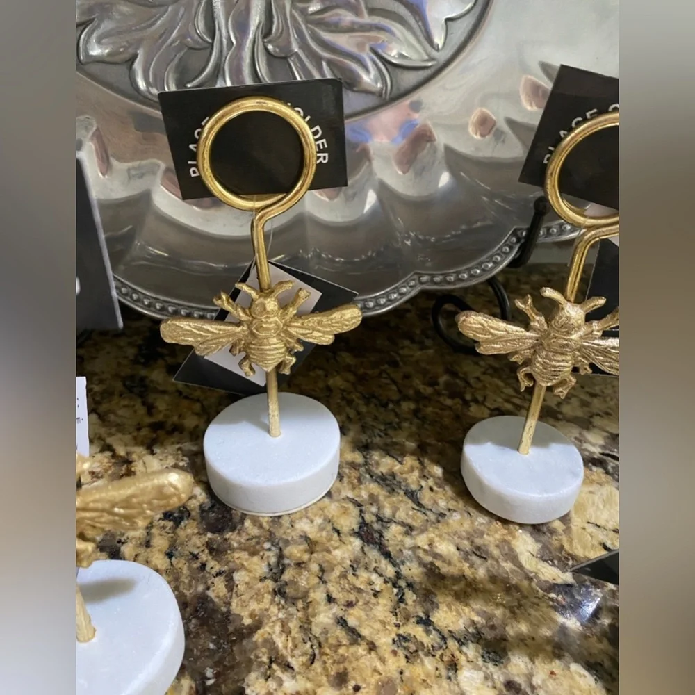 Gold Bee Marble Base Place Card Holders set of 4 - Brand new  LAST SET LEFT!